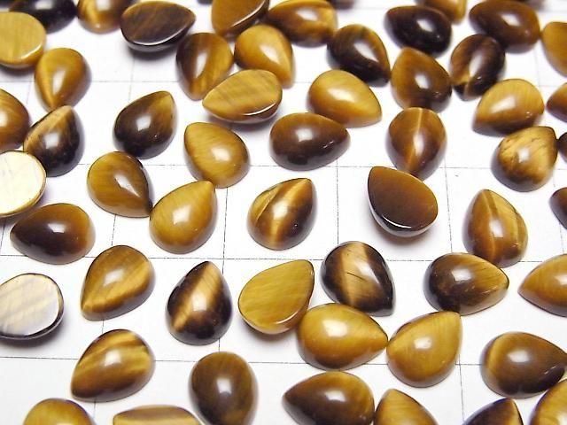 Gelber Tigerauge AA++ Tropfenform Cabochon 8x6mm 5 Stück