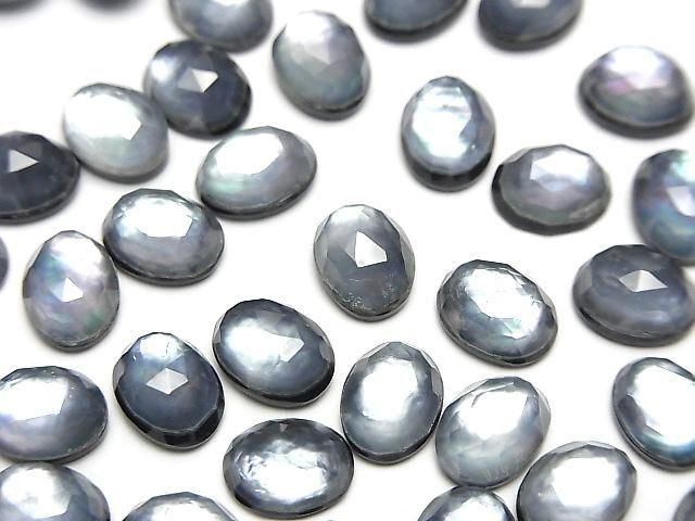 縞瑪瑙 x 白貝 x 水晶 AAA - 橢圓玫瑰切割 8x6mm 3顆