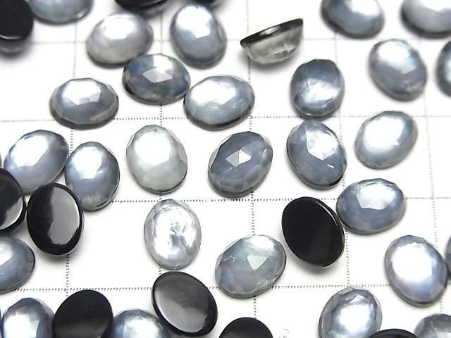縞瑪瑙 x 白貝 x 水晶 AAA - 橢圓玫瑰切割 8x6mm 3顆