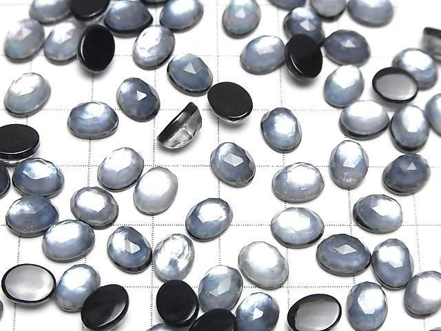 縞瑪瑙 x 白貝 x 水晶 AAA - 橢圓玫瑰切割 8x6mm 3顆