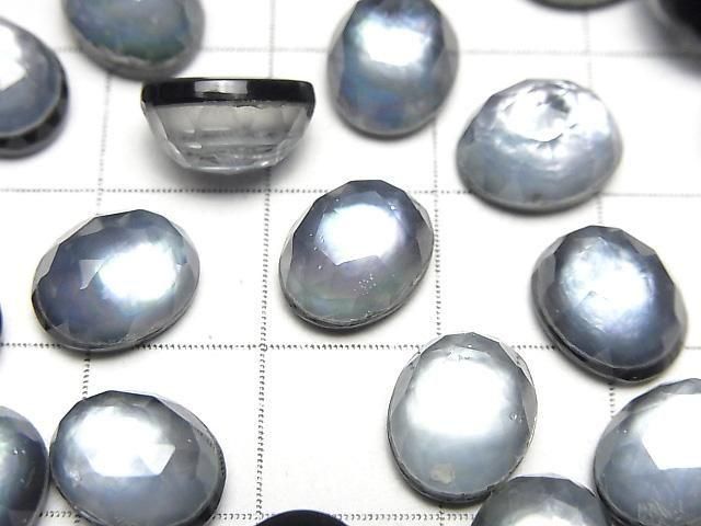 Onyx x Weiße Muschel x Kristall AAA- Oval Rose Cut 10x8mm 3 Stück
