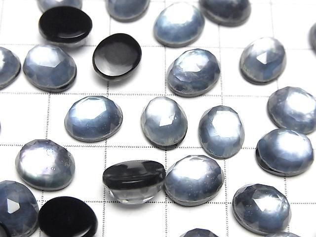 Onyx x Weiße Muschel x Kristall AAA- Oval Rose Cut 10x8mm 3 Stück