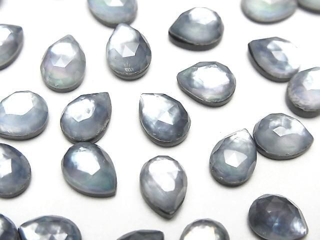 Onyx x Weiße Muschel x Kristall AAA- Birnenform Rose Cut 8x6mm 5 Stück