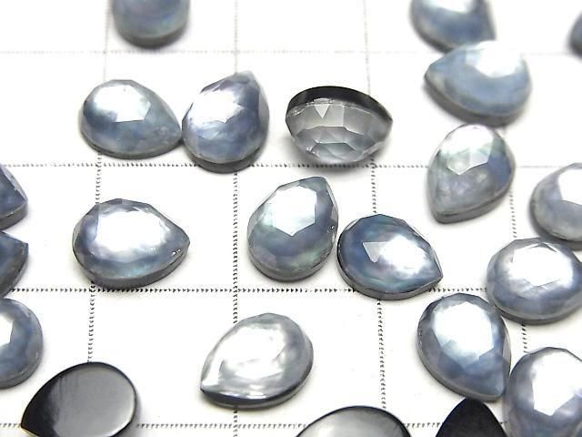 Onyx x Weiße Muschel x Kristall AAA- Birnenform Rose Cut 8x6mm 5 Stück