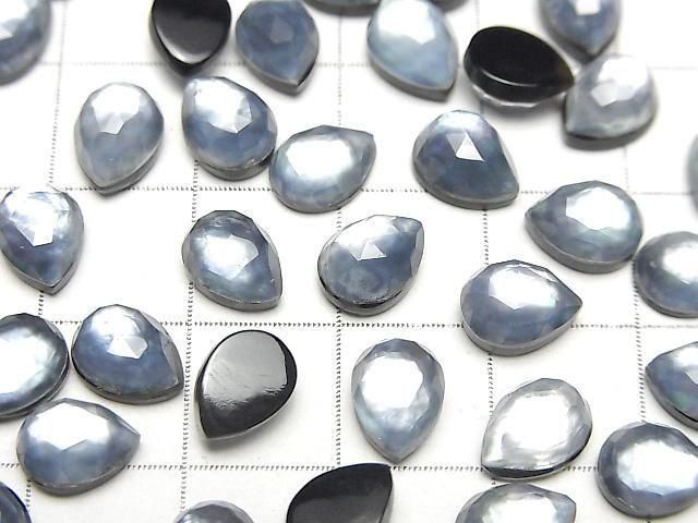Onyx x Weiße Muschel x Kristall AAA- Birnenform Rose Cut 8x6mm 5 Stück