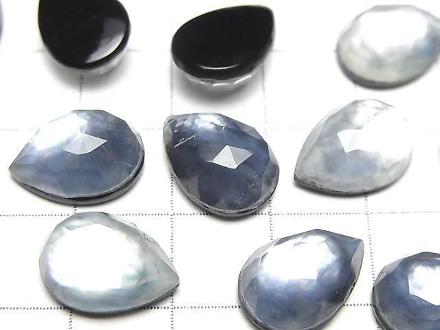 Onyx x Weiße Muschel x Kristall AAA- Birnenform Rose Cut 14x10mm 2 Stück