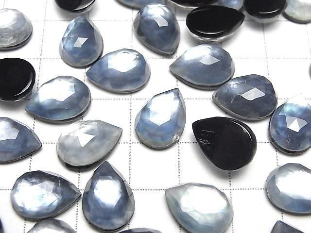 Onyx x Weiße Muschel x Kristall AAA- Birnenform Rose Cut 14x10mm 2 Stück