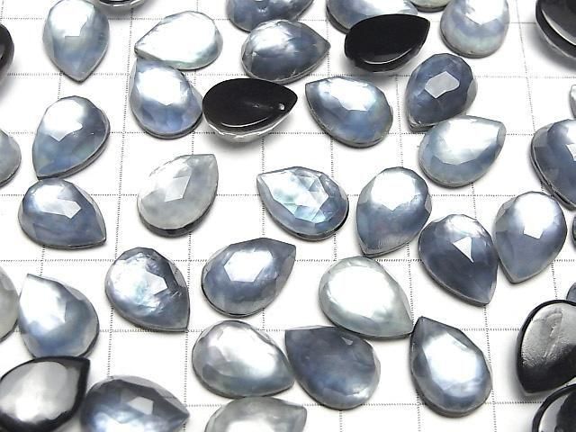 Onyx x Weiße Muschel x Kristall AAA- Birnenform Rose Cut 14x10mm 2 Stück