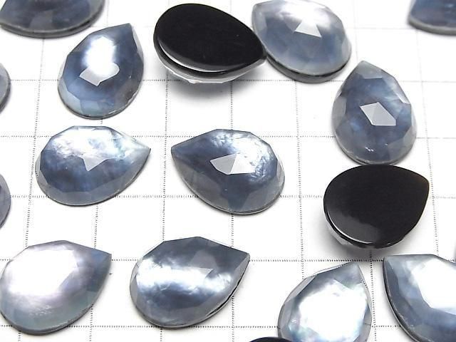 Onyx x Weiße Muschel x Kristall AAA- Birnenform Rose Cut 18x13mm 2 Stück