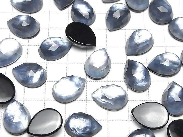 Onyx x Weiße Muschel x Kristall AAA- Birnenform Rose Cut 18x13mm 2 Stück