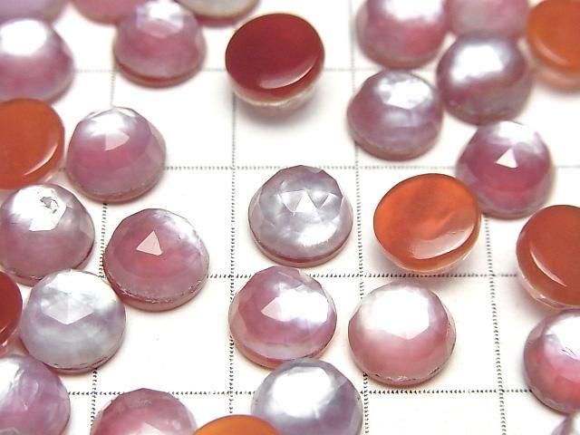 Karnelian x Weiße Muschel x Kristall AAA- Rund Rose Cut 8x8mm 3 Stück