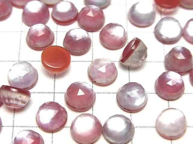 Karnelian x Weiße Muschel x Kristall AAA- Rund Rose Cut 8x8mm 3 Stück