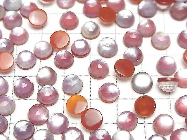 Karnelian x Weiße Muschel x Kristall AAA- Rund Rose Cut 8x8mm 3 Stück