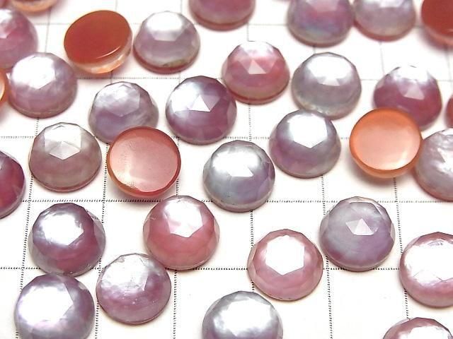 Karnelian x Weiße Muschel x Kristall AAA- Rund Rose Cut 10x10mm 2 Stück