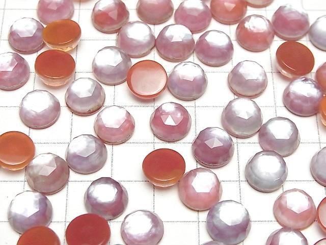 Karnelian x Weiße Muschel x Kristall AAA- Rund Rose Cut 10x10mm 2 Stück