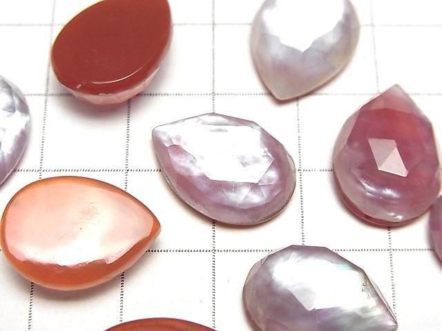 Karnelian x Weiße Muschel x Kristall AAA- Birnenform Rose Cut 18x13mm 2 Stück