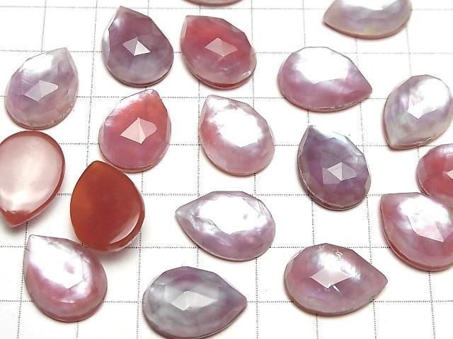 Karnelian x Weiße Muschel x Kristall AAA- Birnenform Rose Cut 18x13mm 2 Stück
