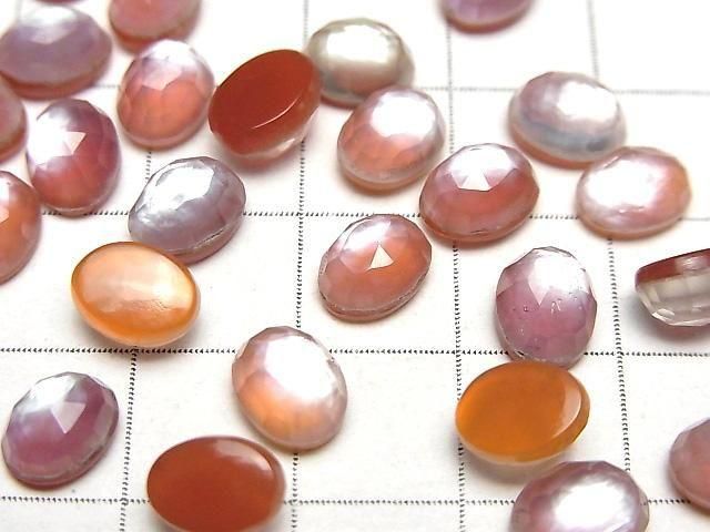 Karnelian x Weiße Muschel x Kristall AAA- Oval Rose Cut 8x6mm 5 Stück