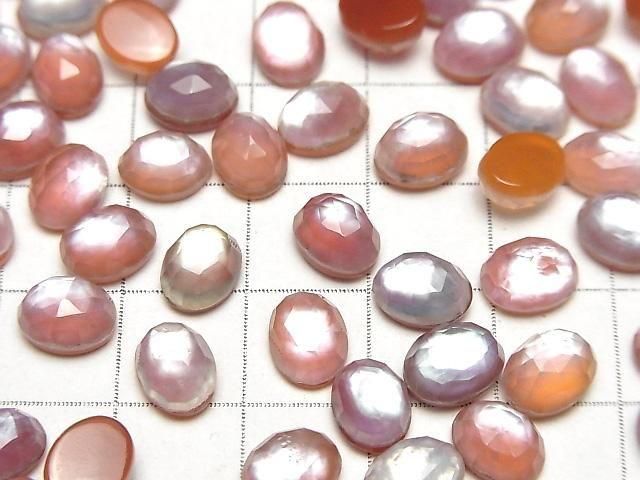 Karnelian x Weiße Muschel x Kristall AAA- Oval Rose Cut 8x6mm 5 Stück
