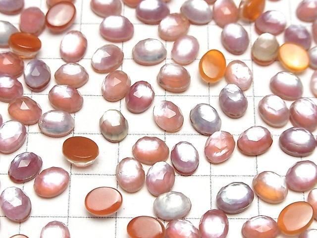 Karnelian x Weiße Muschel x Kristall AAA- Oval Rose Cut 8x6mm 5 Stück