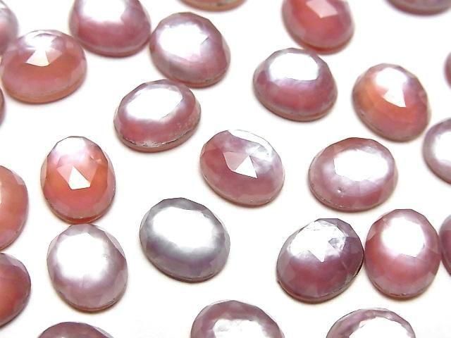 Karnelian x Weiße Muschel x Kristall AAA- Oval Rose Cut 10x8mm 3 Stück