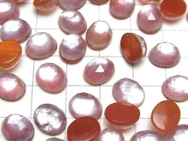 Karnelian x Weiße Muschel x Kristall AAA- Oval Rose Cut 10x8mm 3 Stück