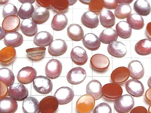 Karnelian x Weiße Muschel x Kristall AAA- Oval Rose Cut 10x8mm 3 Stück