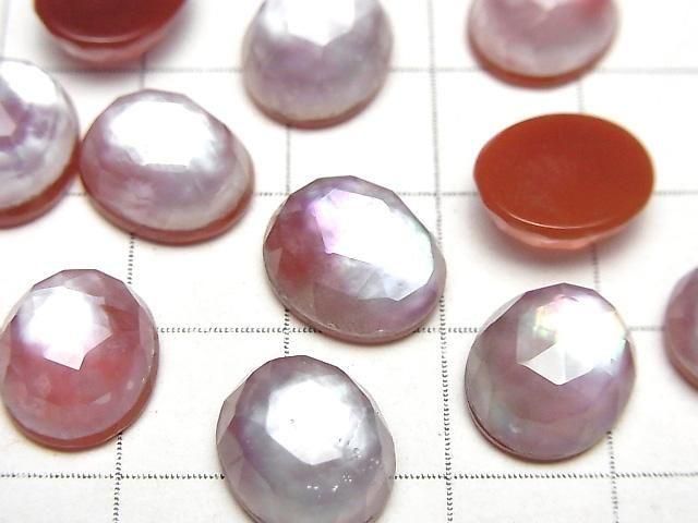 Karnelian x Weiße Muschel x Kristall AAA- Oval Rose Cut 12x10mm 2 Stück