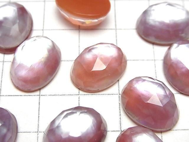 Karnelian x Weiße Muschel x Kristall AAA- Oval Rose Cut 16x12mm 2 Stück