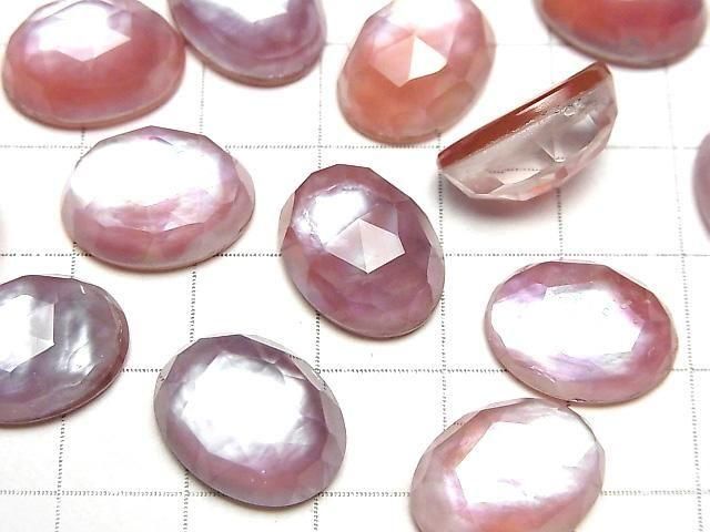 Karnelian x Weiße Muschel x Kristall AAA- Oval Rose Cut 16x12mm 2 Stück