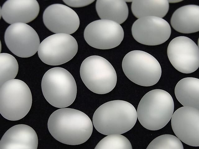 White Shell x Frosted Quartz AAA Oval Cabochon 10x8mm 3pcs