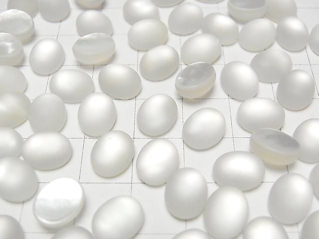 Weißes Muschel x Frosted Quartz AAA Ovale Cabochon 10x8mm 3 Stück