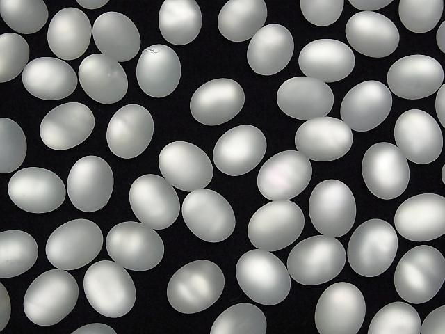 Weißes Muschel x Frosted Quartz AAA Ovale Cabochon 10x8mm 3 Stück