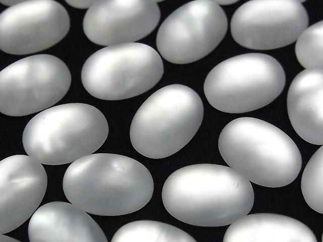 White Shell x Frosted Quartz AAA Oval Cabochon 14x10mm 2pcs
