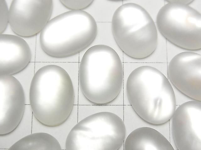 White Shell x Frosted Quartz AAA Oval Cabochon 14x10mm 2pcs