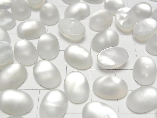 Weißes Muschel x Frosted Quartz AAA Ovale Cabochon 14x10mm 2 Stück