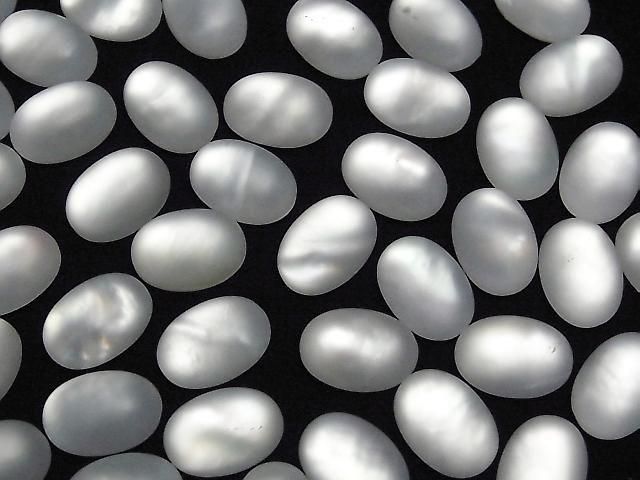 Weißes Muschel x Frosted Quartz AAA Ovale Cabochon 14x10mm 2 Stück