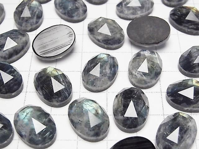 Onyx x Labradorit x Kristall AA++ oval Rose Cut 18x13mm 2 Stück