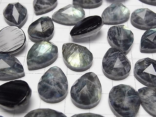 Onyx x Labradorit x Kristall AA++ Tropfenform Rose Cut 18x13mm 2 Stück