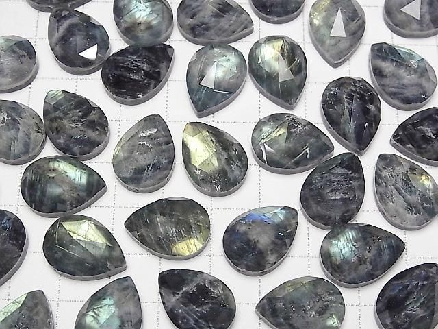 Onyx x Labradorit x Kristall AA++ Tropfenform Rose Cut 18x13mm 2 Stück