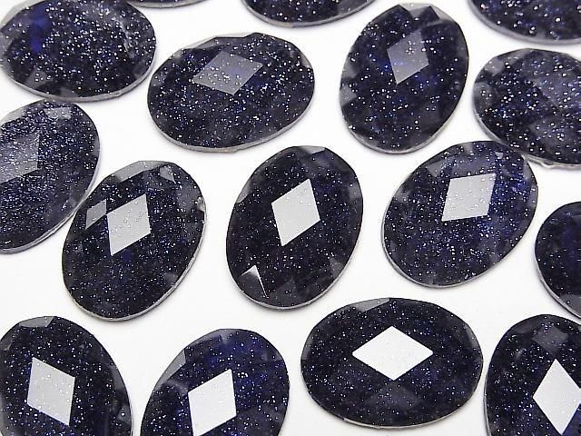Blauer Goldsandstein x Kristall AAA oval facettierter Cabochon 18x3mm 1 Stück