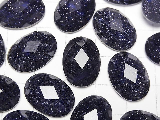 Blauer Goldsandstein x Kristall AAA oval facettierter Cabochon 18x3mm 1 Stück