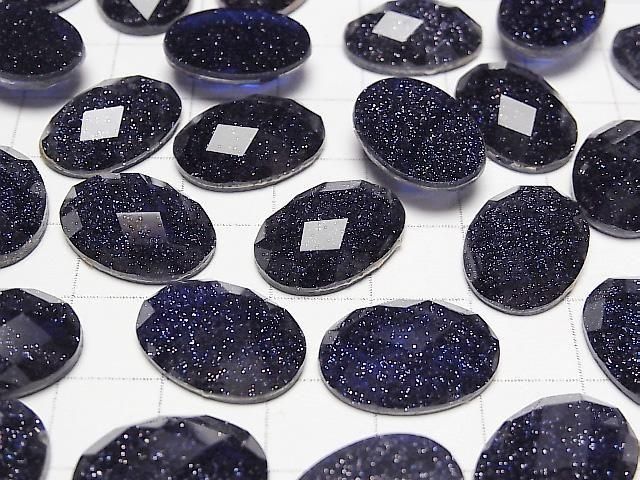 Blauer Goldsandstein x Kristall AAA oval facettierter Cabochon 18x3mm 1 Stück