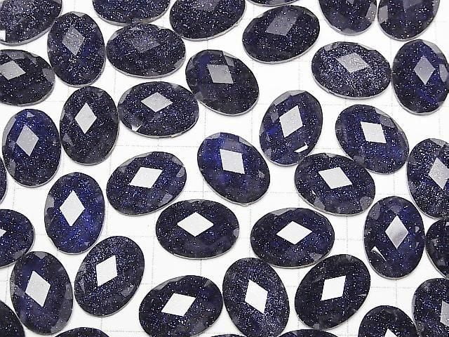 Blauer Goldsandstein x Kristall AAA oval facettierter Cabochon 18x3mm 1 Stück