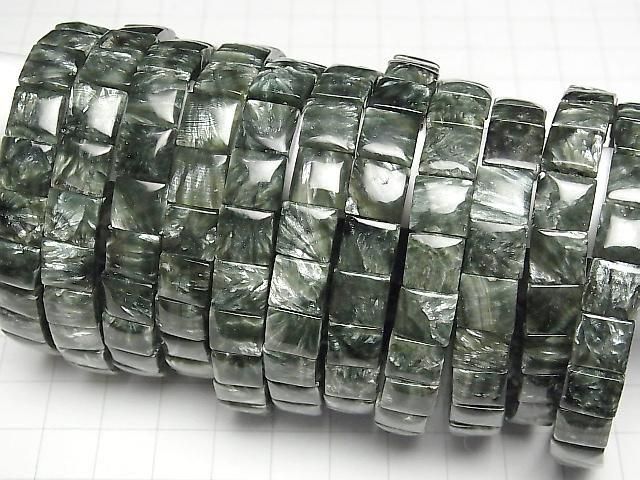 Seraphinit AAA 2-Loch Quadrat 8x8mm 1 Strang Perlen (Armband)
