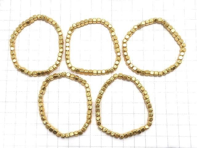 Meteoriten (Muonionalusta) Würfel 4x4x4mm Gelbgold Armband