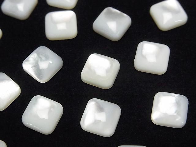 Hochwertige weiße Muschel (Silberlippen-Auster) AAA quadratischer Cabochon 8x8mm 5 Stück