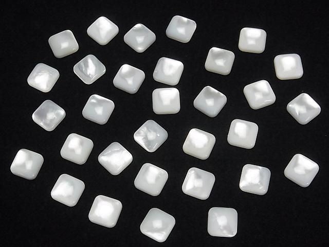 Hochwertige weiße Muschel (Silberlippen-Auster) AAA quadratischer Cabochon 8x8mm 5 Stück