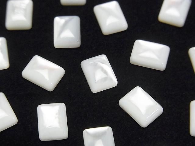Hochwertige weiße Muschel (Silberlippen-Auster) AAA rechteckiger Cabochon 8x6mm 5 Stück