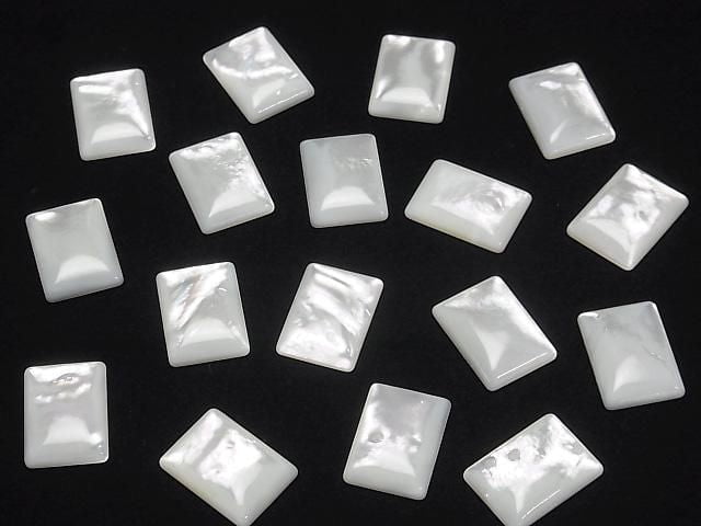 Hochwertige weiße Muschel (Silberlippen-Auster) AAA rechteckiger Cabochon 18x13mm 2 Stück